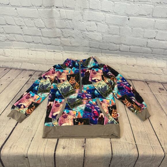 Little Geeks Trilogy Co Cat Print Bamboo Quarter Zip Shirt - Picture 1 of 3